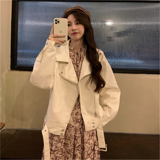 韓国ファッションスーツカラー bfスタイル ハンサム puレザー ジャケットショートコートsweet系