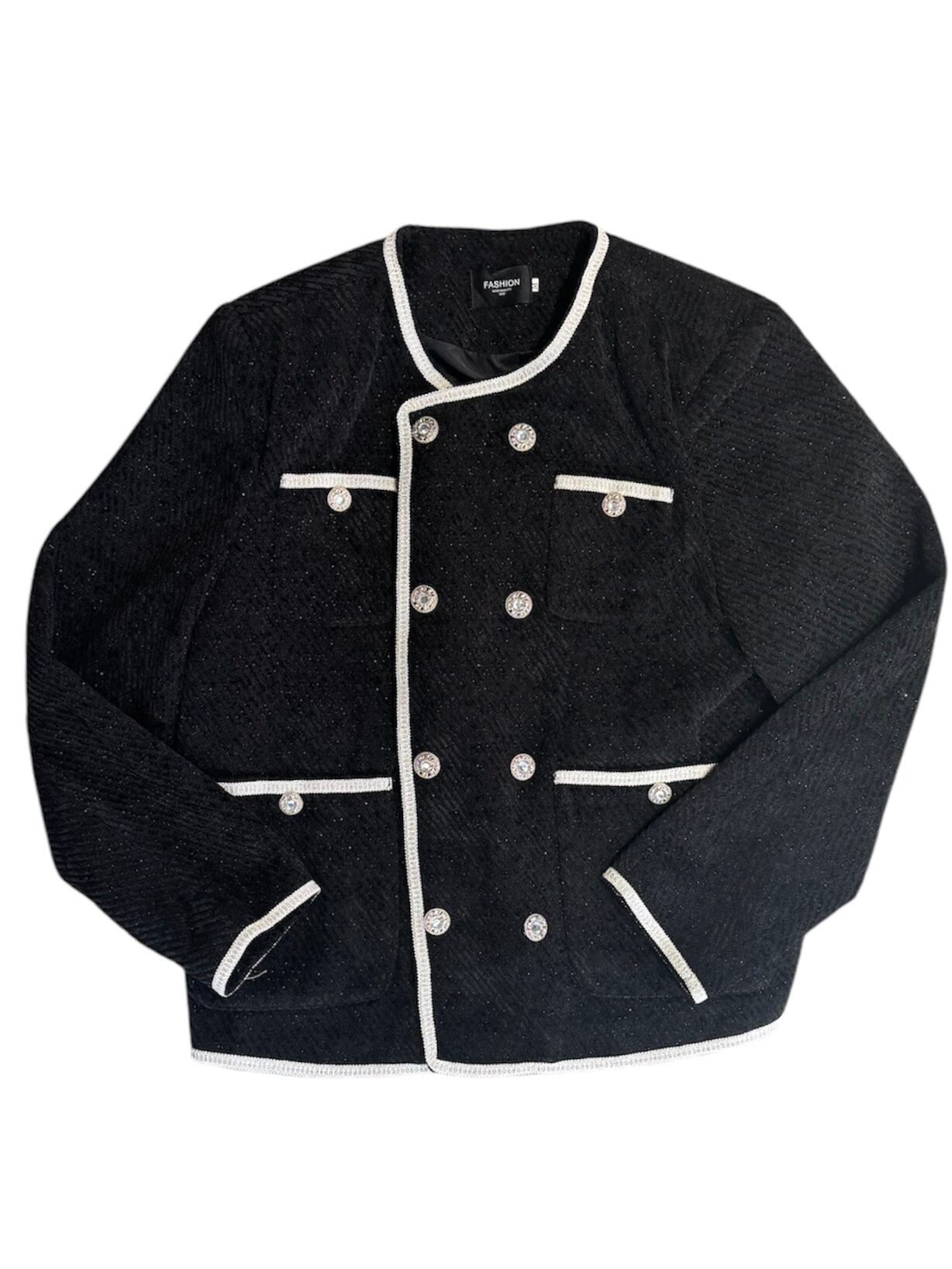 ALUDE SELECT】nocollar white line lame tweed jacket | 【ALUDE