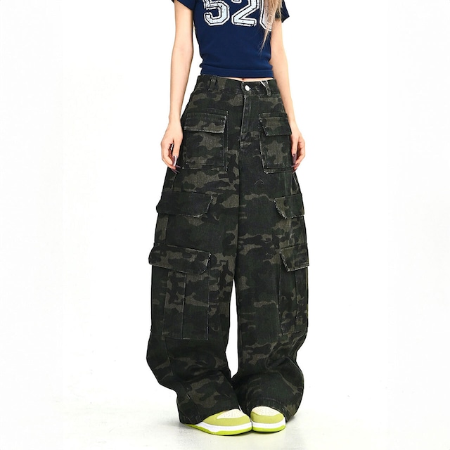 ルーズフォルムカモフラパターンカーゴパンツ 1col R01905