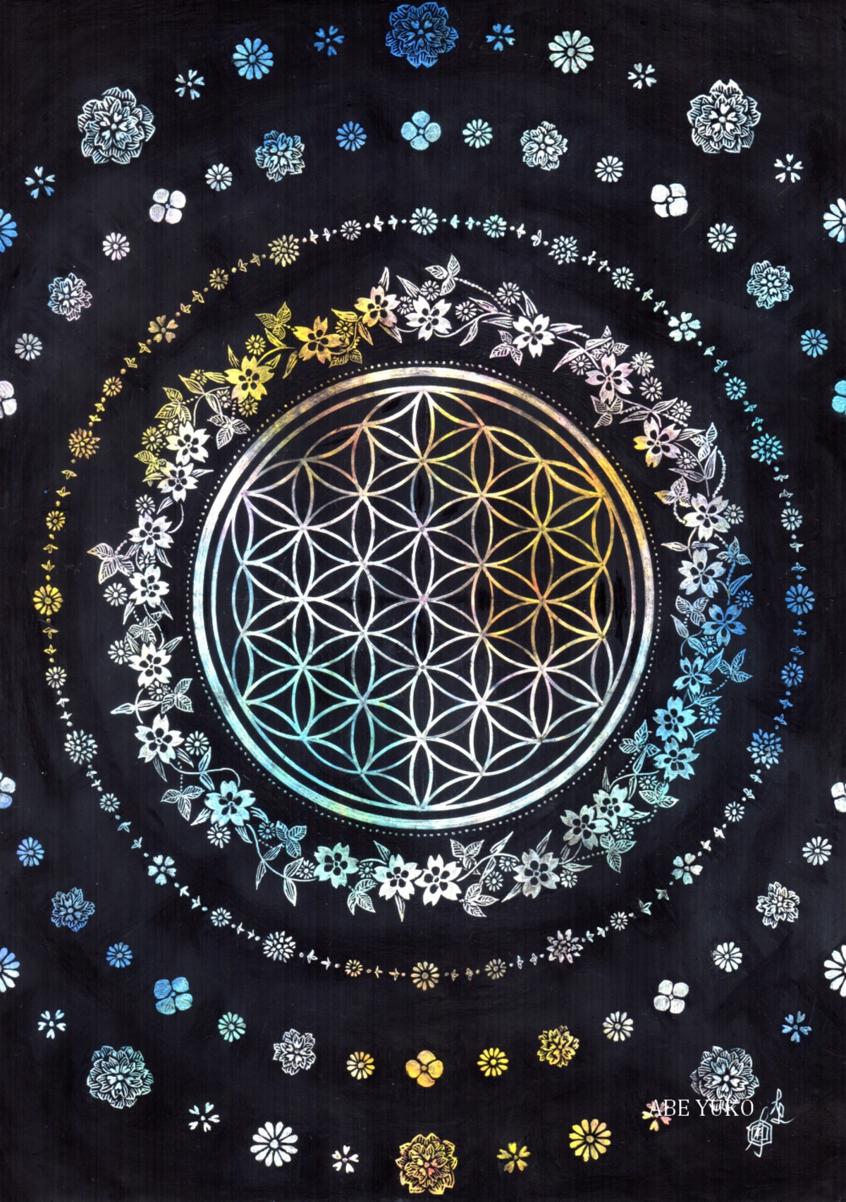 スクラッチアート 完成品 オリジナル 蛇 花 一点物 現品 心がやすらぐスクラッチアート 花と動物たちのファンタジー 十二支編