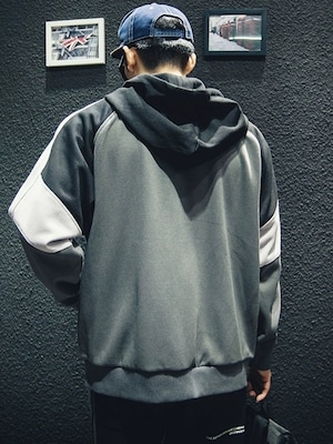 BLACK HOOD GRAY ZIP UP HOODIE  K0159