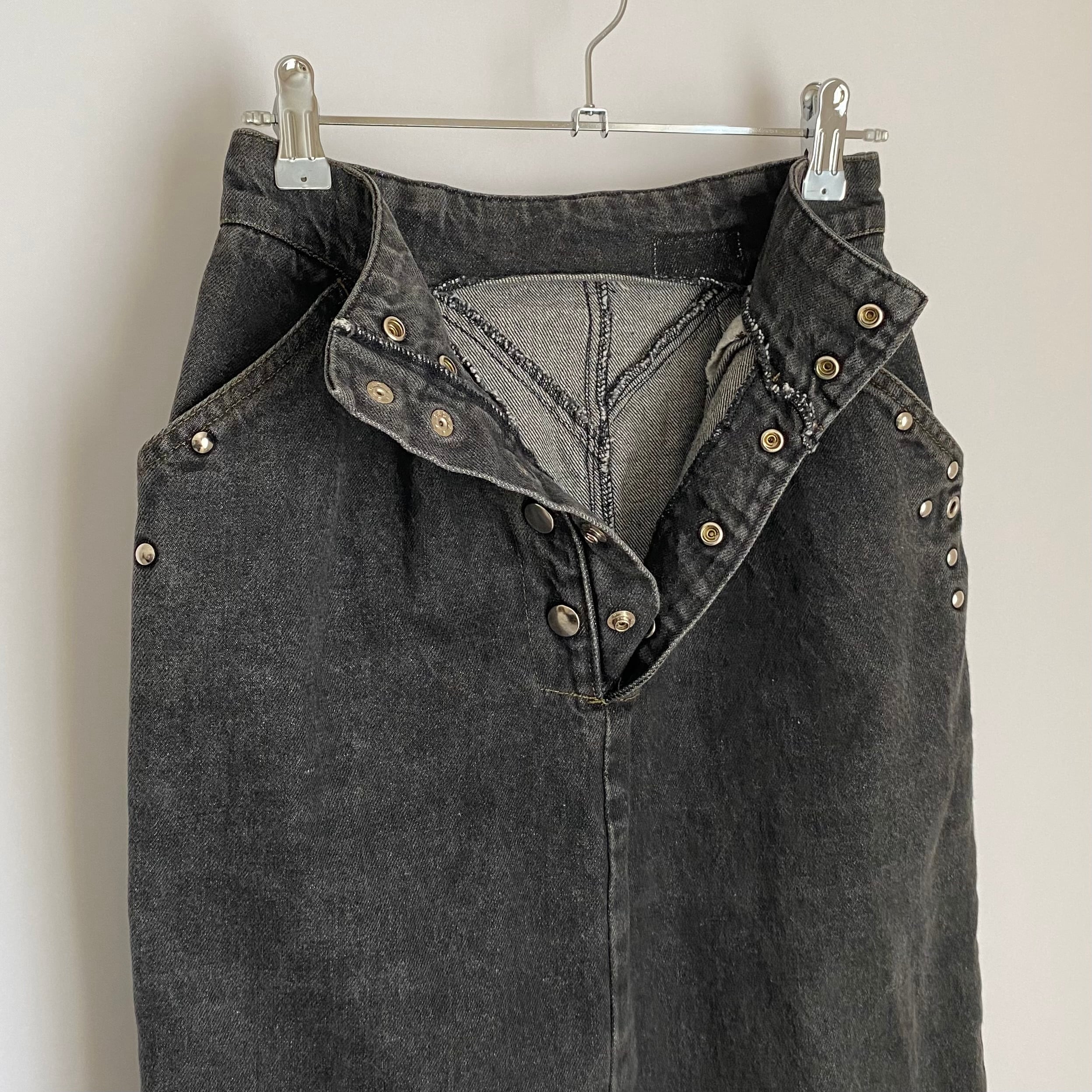 Vintage 80s-90s retro studs design black denim skirt レトロ