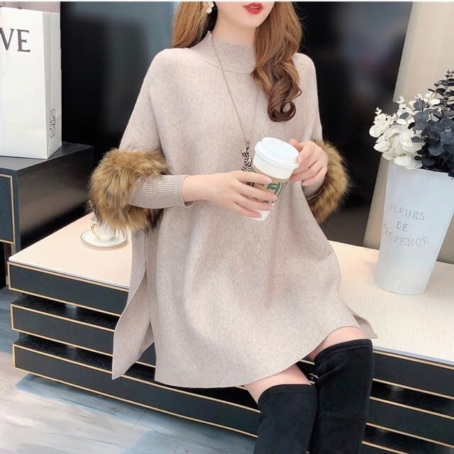 hinapin着用】全5色エコファーポンチョニットワンピース | ROSE AURA