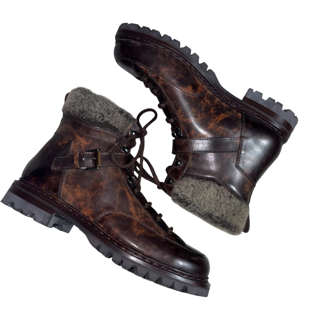 SANTONI gradation leather monkey boots with fur