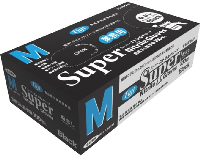 フジ スーパーニトリルグローブ 粉無し ブラック M 100枚入り