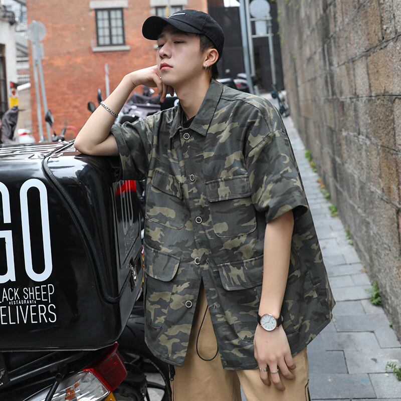 全2色 シャツ 迷彩 半袖 カジュアル シンプル 羽織 おしゃれ