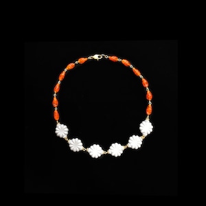Grey flower & orange oval beads necklace