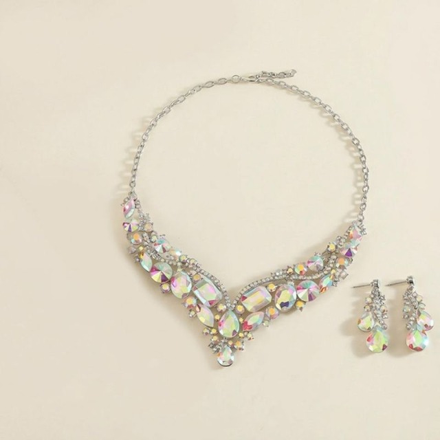 ビジュー ドロップ モチーフ エレガント ネックレス ピアスSET 2col　D00899