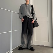 ロゴ刺繍ルーズシルエットポロknit/グレー