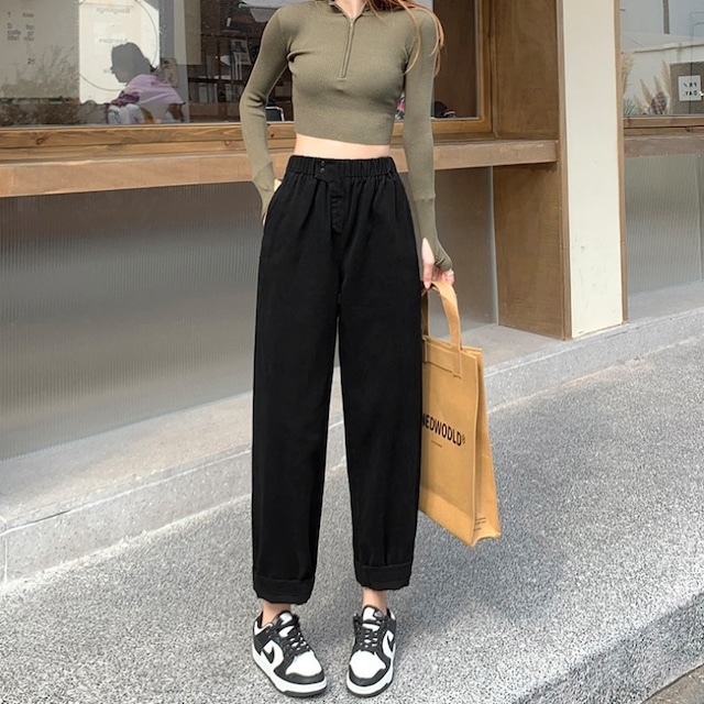 149cm〜　フロントダブルボタンデザインハーレムパンツ