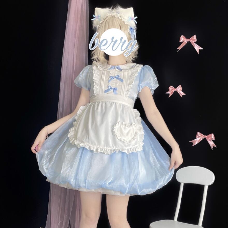 水色 ろりぃた メイド服 フリル エプロン パステルカラー かわいい服