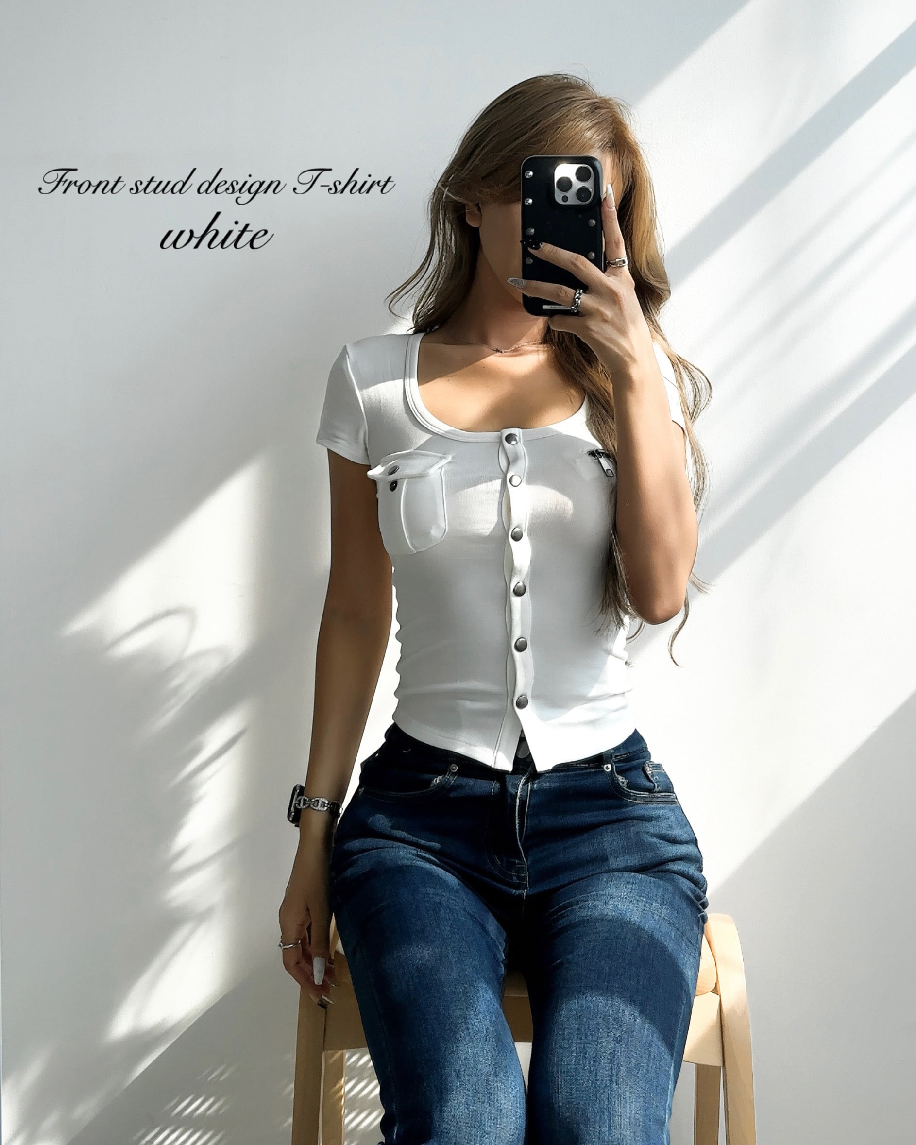 即納】Front stud design T-shirt【4カラー】 | GIENGE［ジーアング］