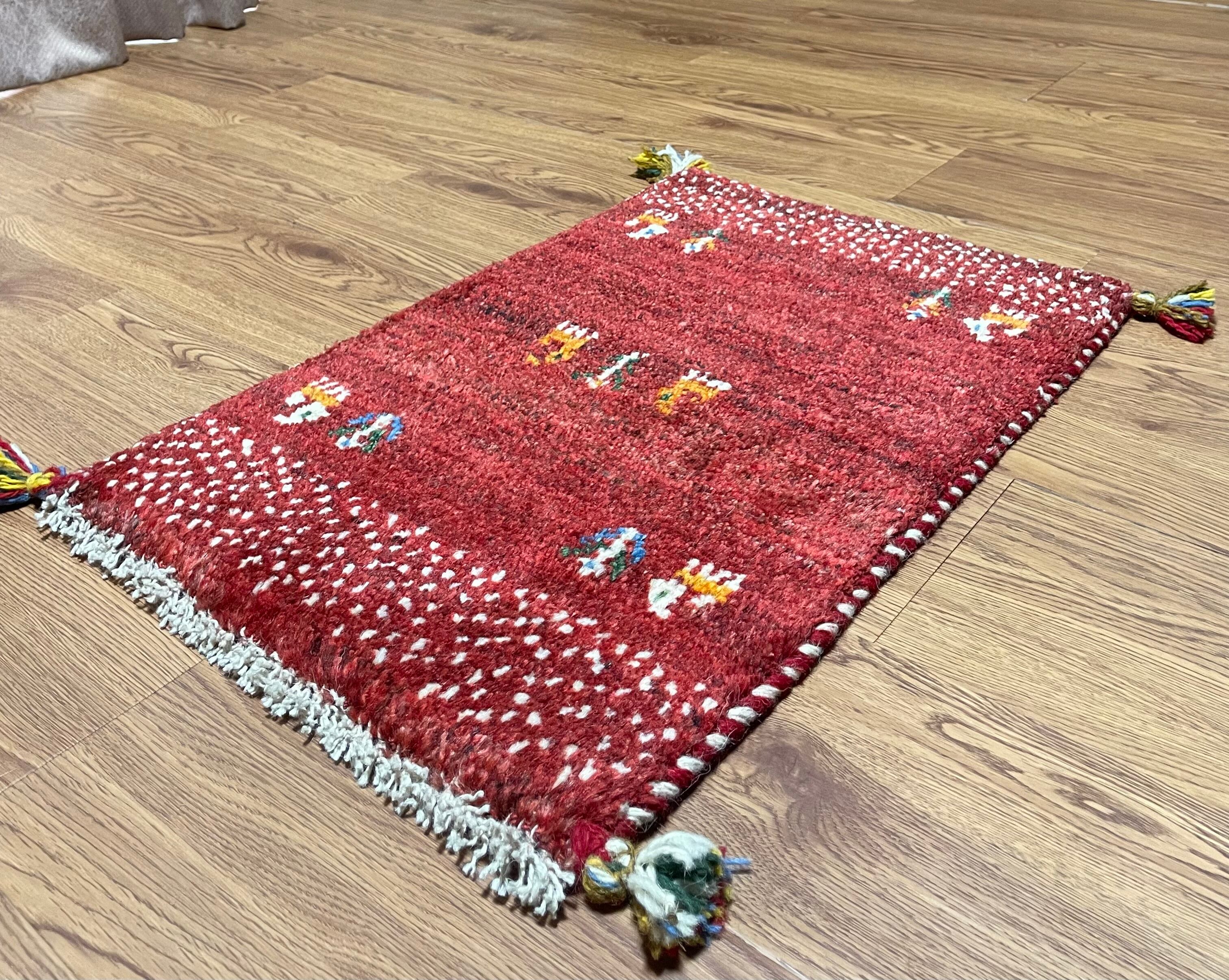 ギャッベ 92x61cm ペルシャ絨毯 手織り ギャベ 玄関マットラグ 絨毯 ペルシャギャッベ (ギャベ) ギャッベ 玄関マット No.GM-457 | A's Rug