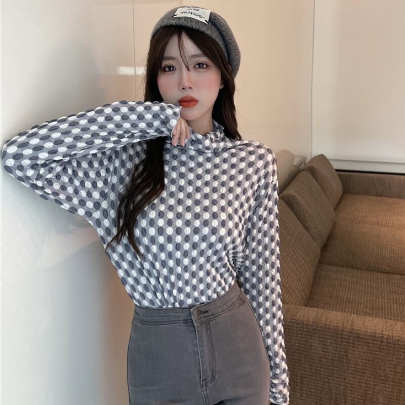 オータムウィンタースタイル水玉スリムシャツ カラートップス 秋物 冬物 ハンチェンe61963431158