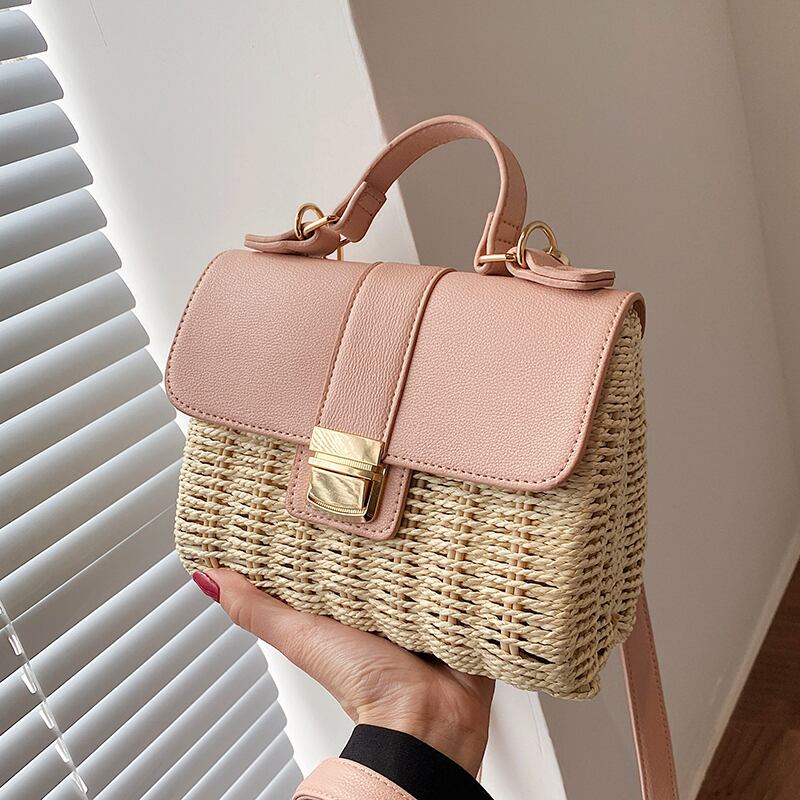 サマーシングル 夏物 ストローバッグ スクウェア メッセンジャーバッグ Tiancai_Wing_Bag64386603259