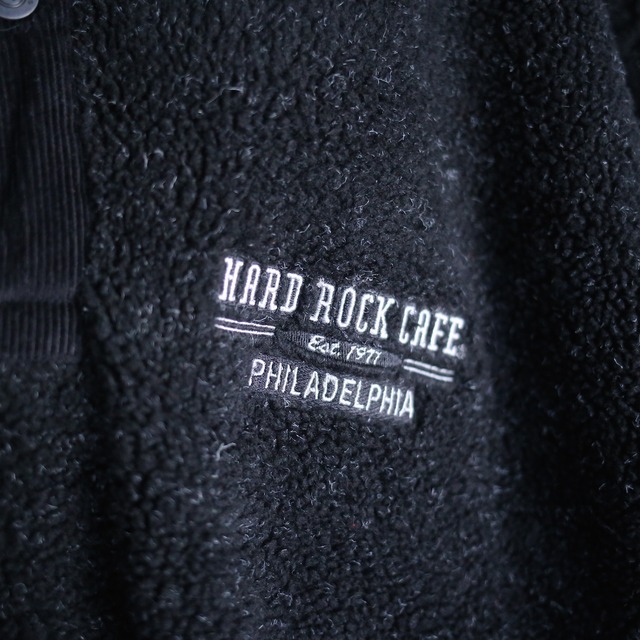 "Hard Rock CAFE" over size silhouette half button boa fleece pullover