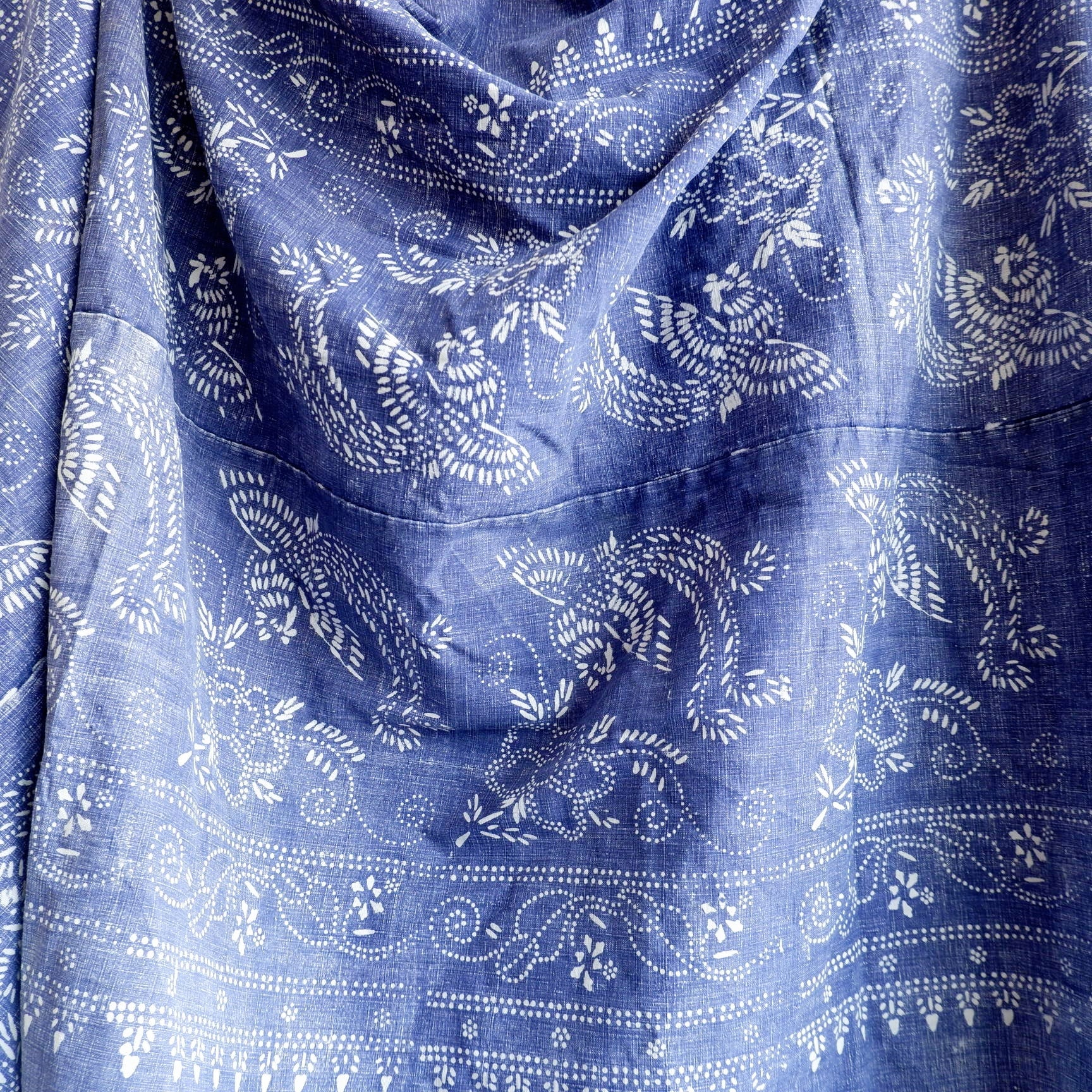 218×103cm 襤褸 ボロ 古布 古びた木綿の藍布 藍染 インディゴ 鳥柄