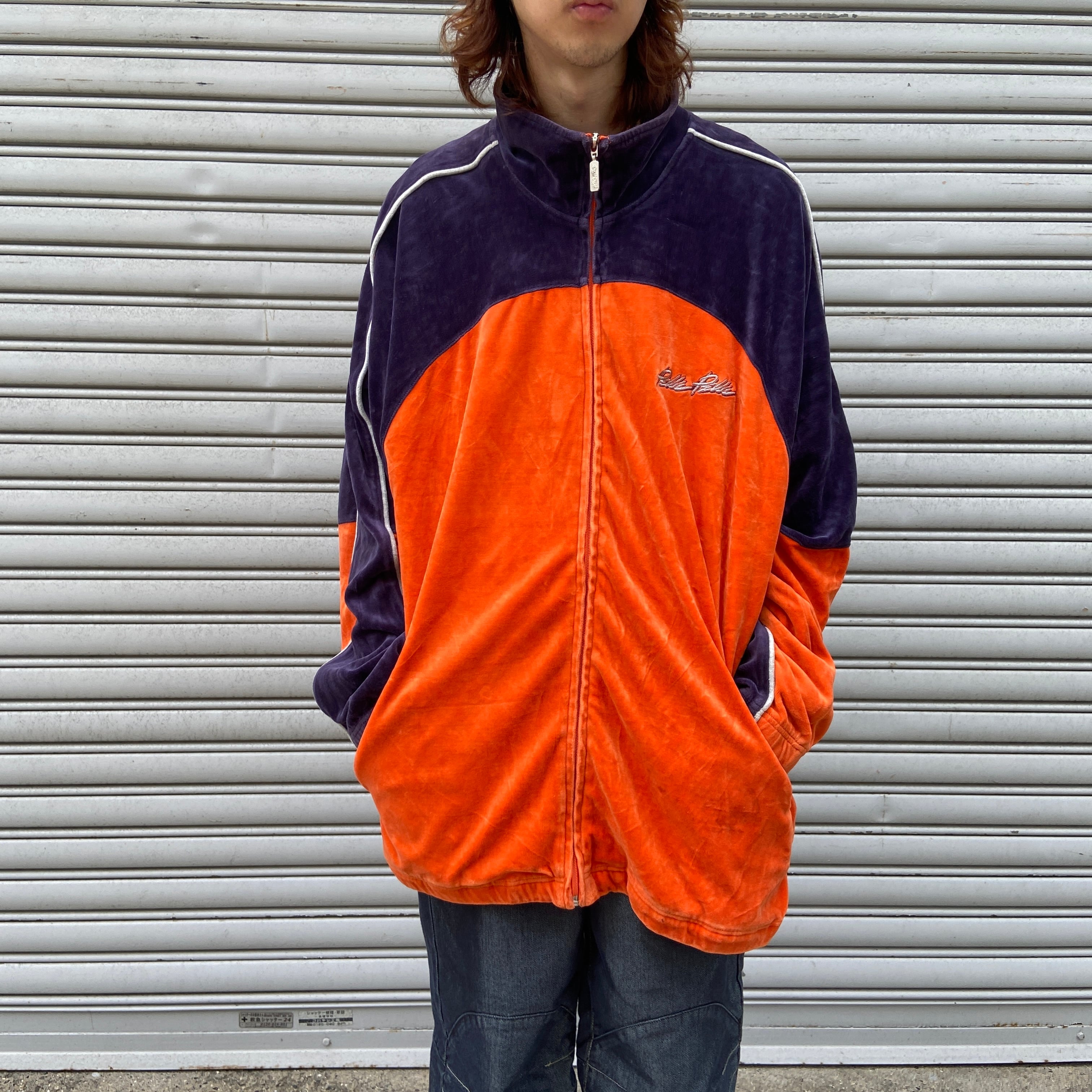 “ベロア” STUSSY ライン トラック パーカー 赤 黒 L