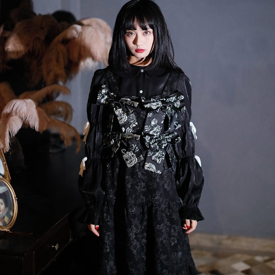 サブカル 服 地雷系 通販 JSK 花柄 薔薇 刺繍 バックリボン 闇かわいい 服 サブカル服