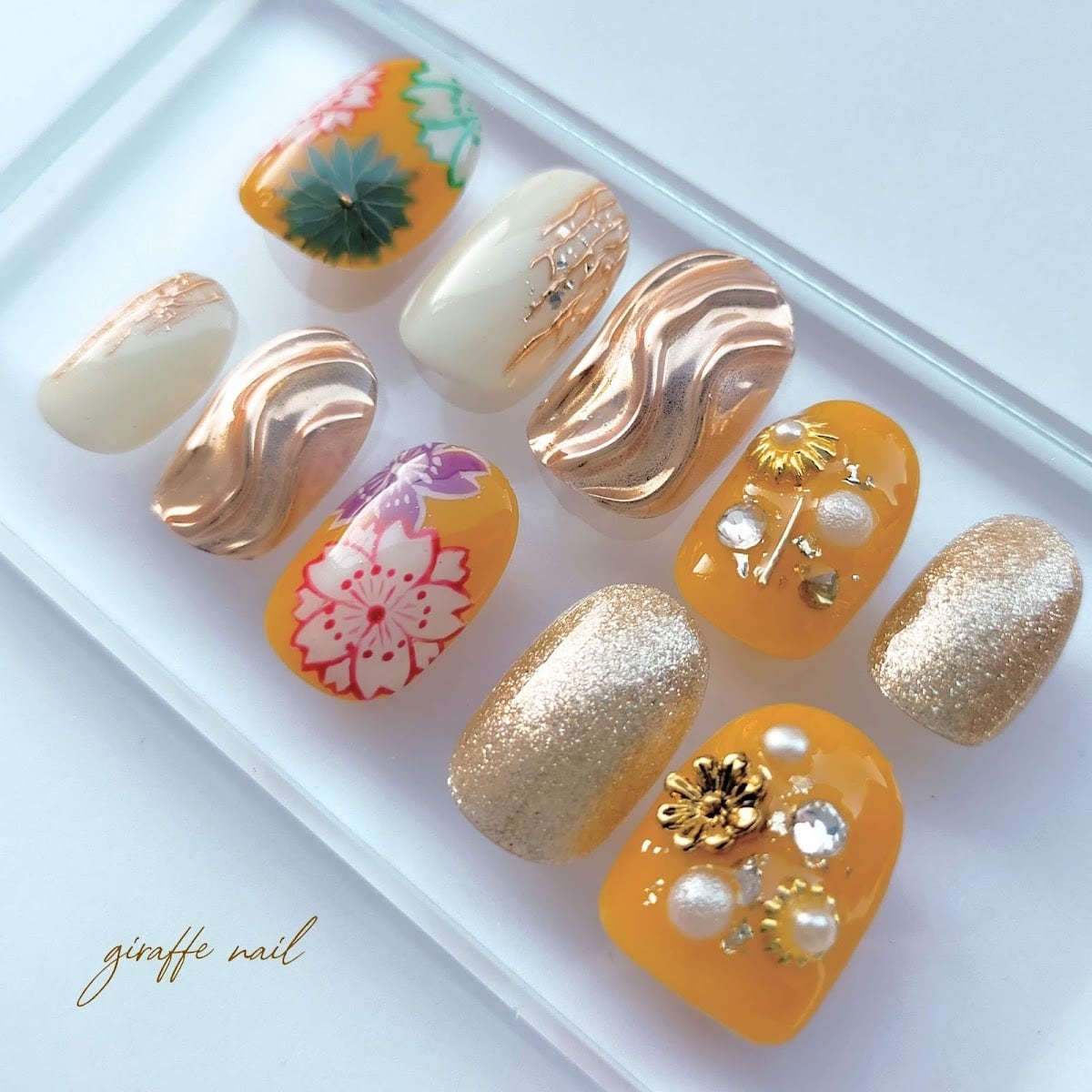 107 ネイルチップ 振袖ネイル 和装ネイル 前撮りネイル 黄色ネイル