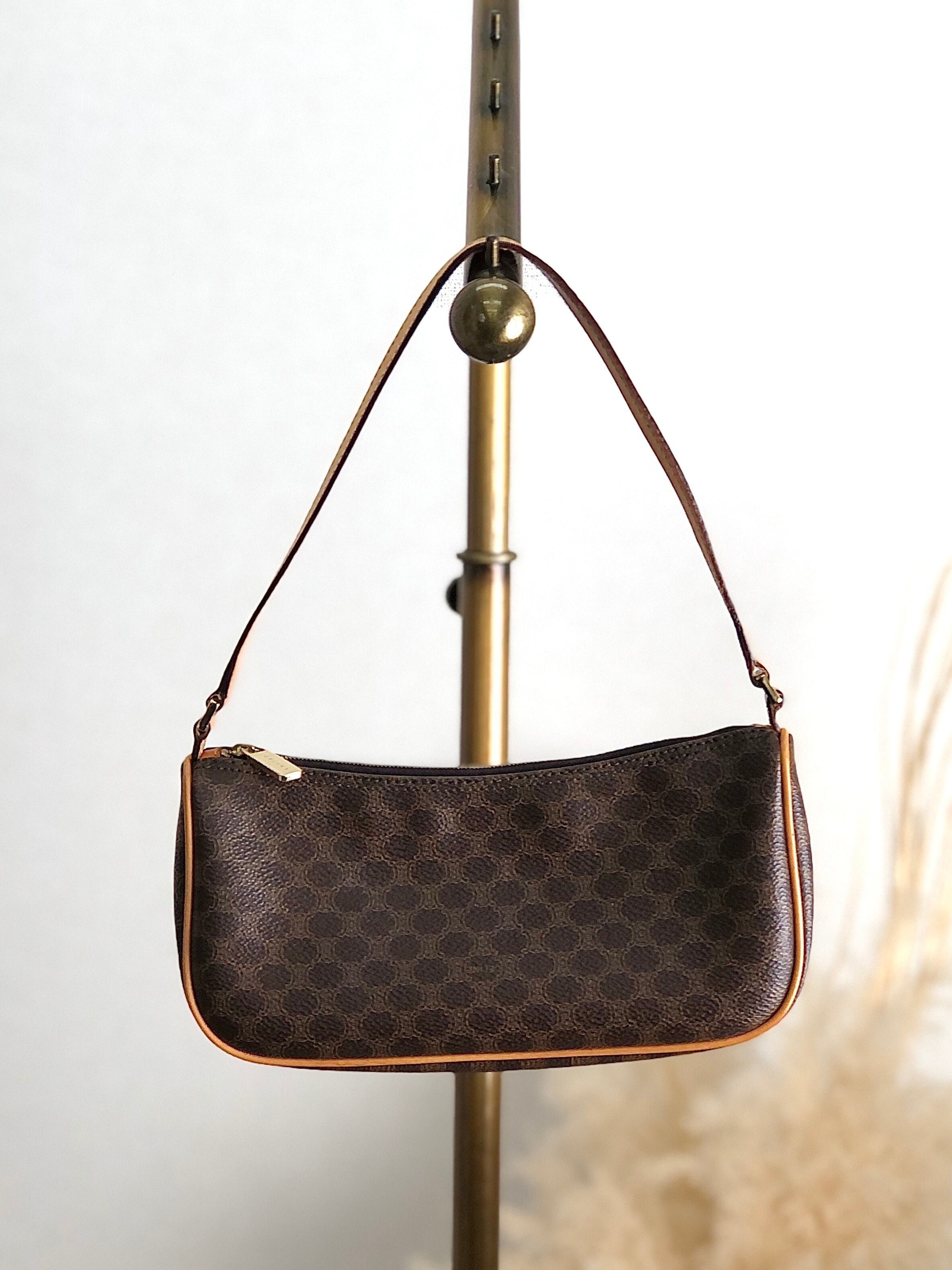 CELINE セリーヌ マカダム ハンドバッグ ブラウン レザー ポーチ