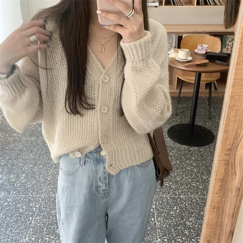 Vネックセーター オータムスタンダードカーディガントップス ロング レトロ 秋物 モンロー9024468786