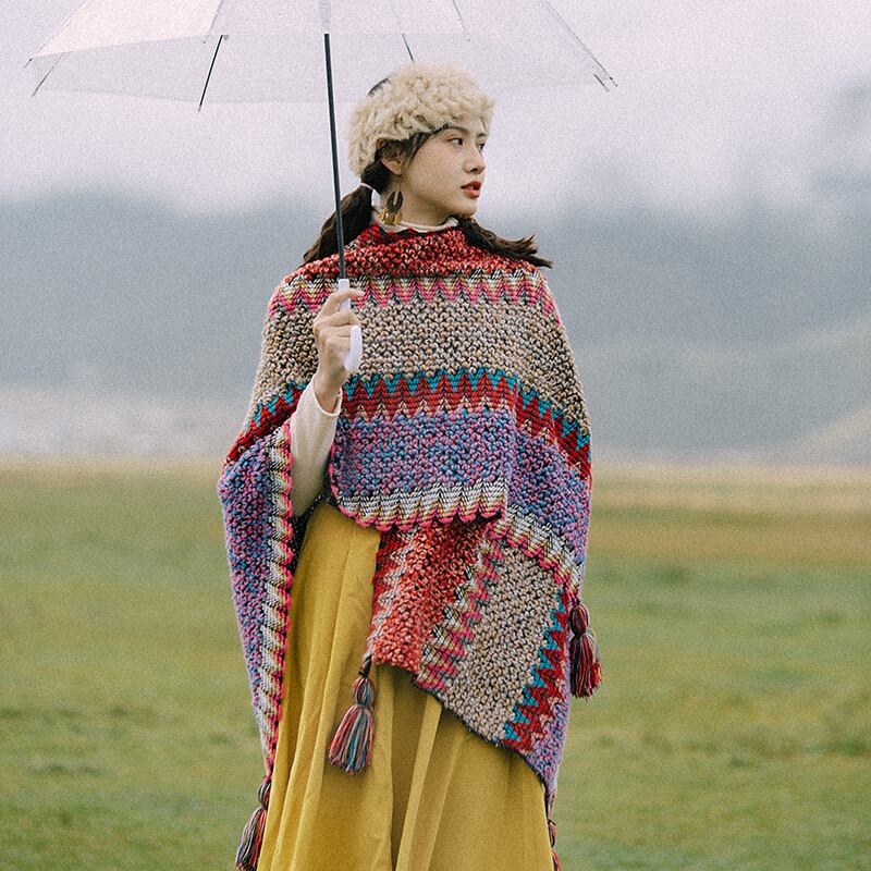 ドリームホースエスニックウィンドショールデュアルユースマントセーターレッドウォームスカーフ新疆青海トラベルマントジャケット ドリームホーストラベル婦人服65855671414