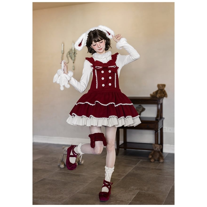 ロリィタ ガーリー夢かわいい くまモチーフ背帯ジャンスカセット