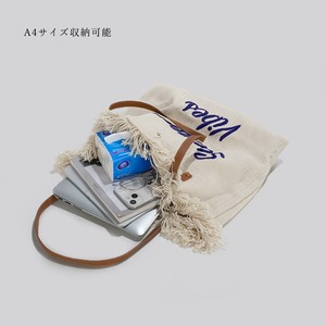 フリンジ トートバッグ レディース キャンバス 通勤 通学 大人 かわいい きれいめ おしゃれ カジュアル 大容量 A4 ロゴ 大人可愛い 大人女子