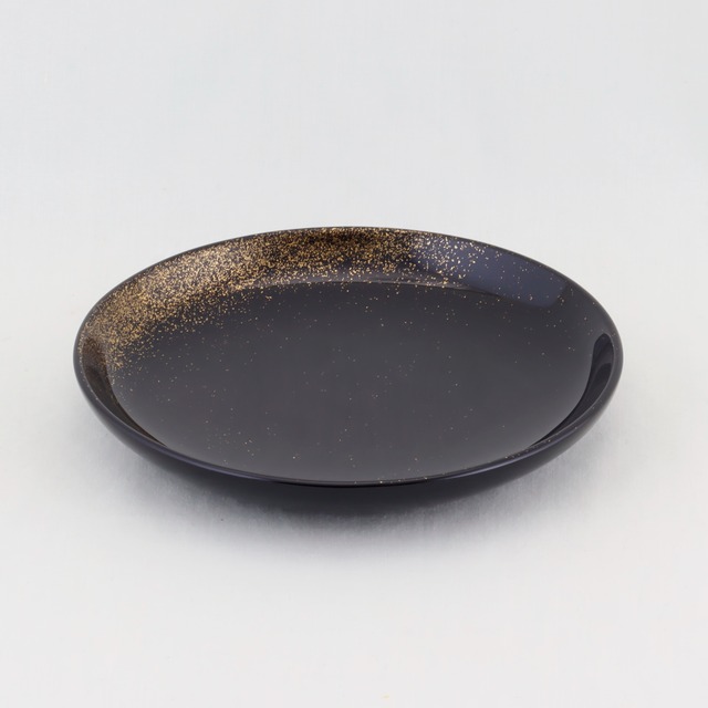 1504  輪島塗　銘々皿／丸形／総黒塗／瑞雲蒔絵／五枚組