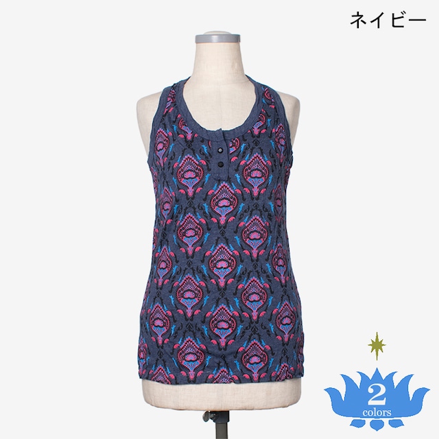 くしゅくしゅタンクトップ　ヘンリーネック　Wrinkled Tank Top Henry Neck