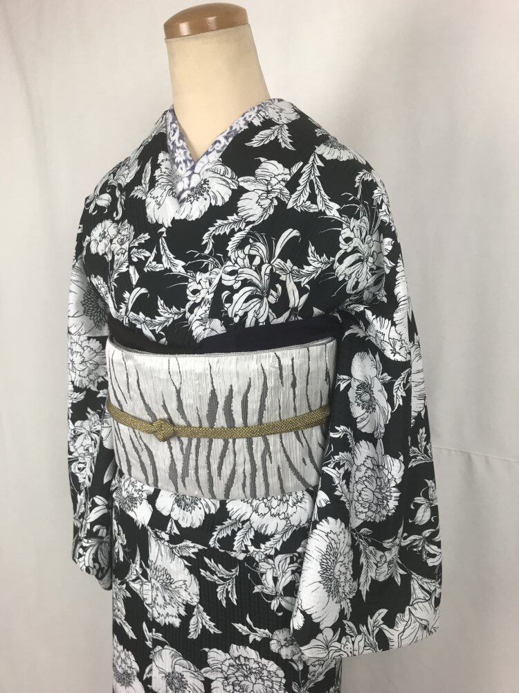 Rumi Rock 正絹 博多織名古屋帯「ホワイトタイガー」 [E628] | Rumi