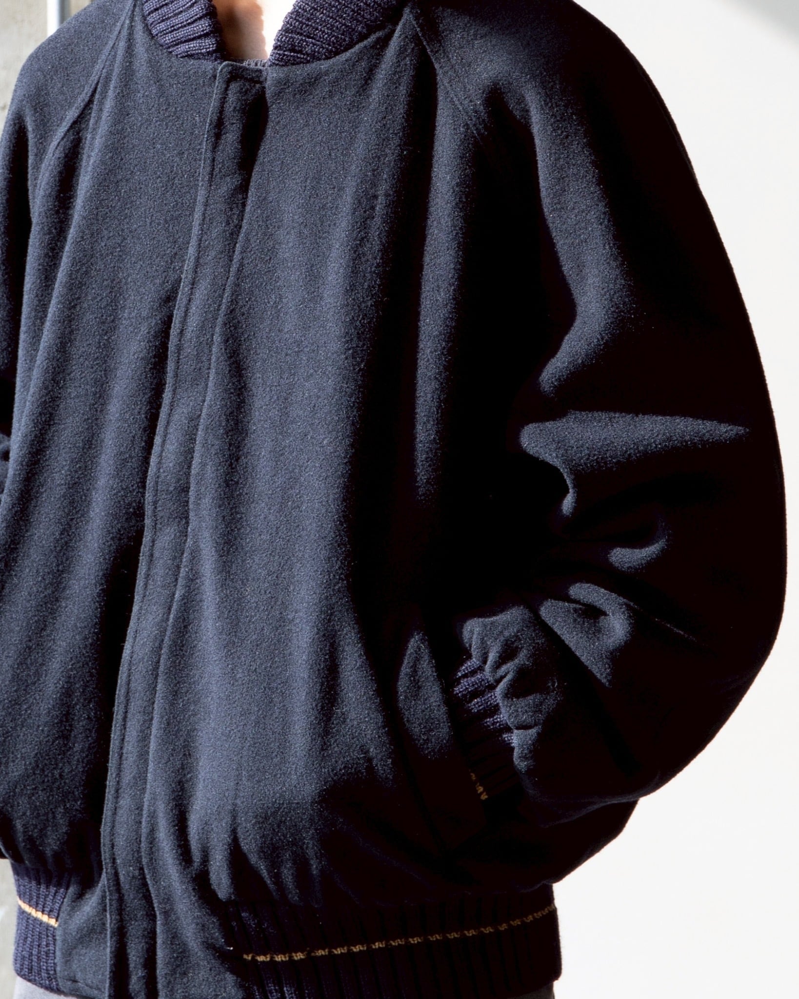 LUCIANO BARBERA” rib knit collar padded zip jacket / wool shell LUCIANO BARBERA” rib knit collar padded zip jacket / wool shell