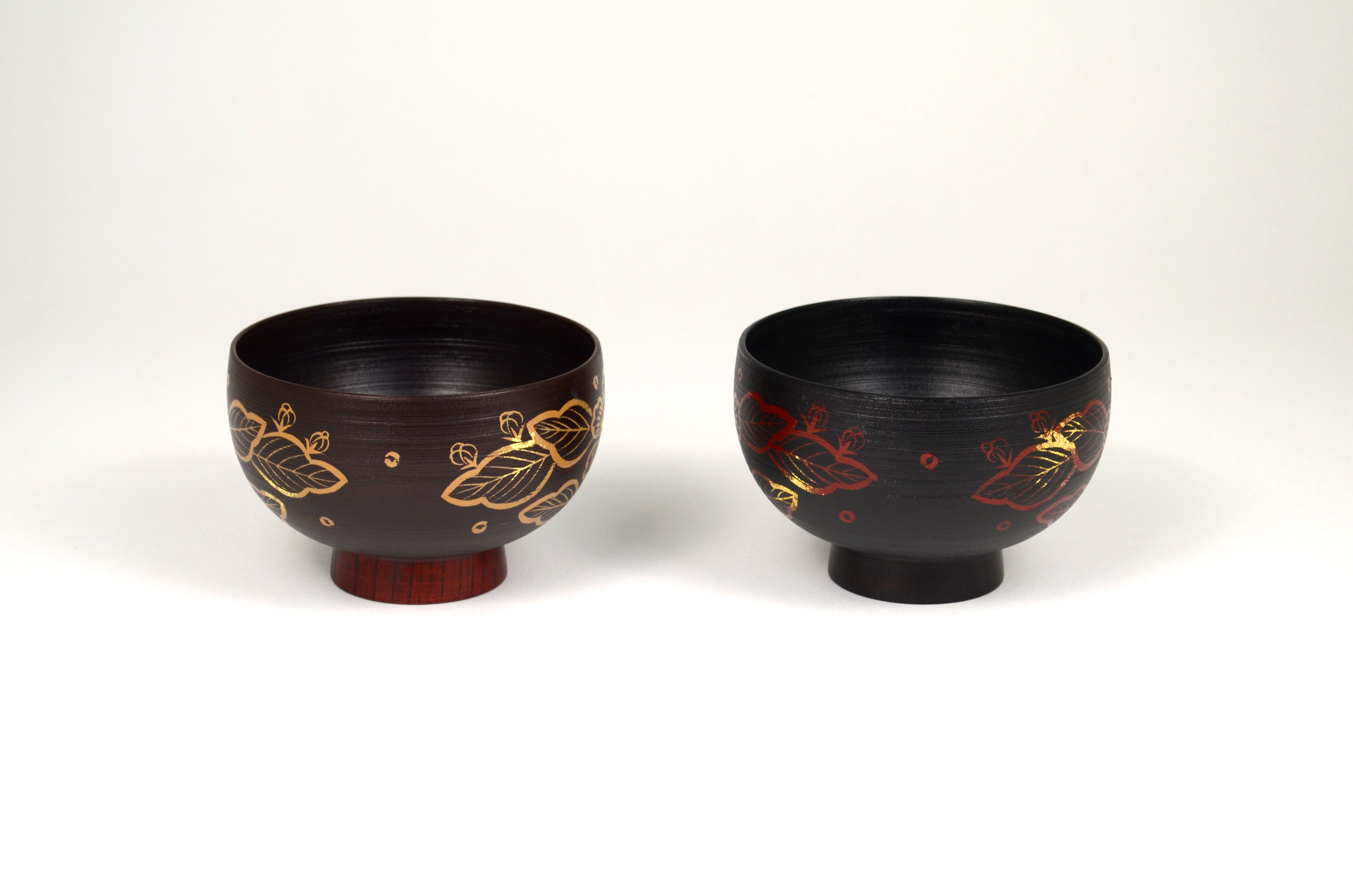 □欅 夫婦布袋椀 錆 吉野絵 SO-0617（限定品 1点物） | 山中 漆器 嘉匠