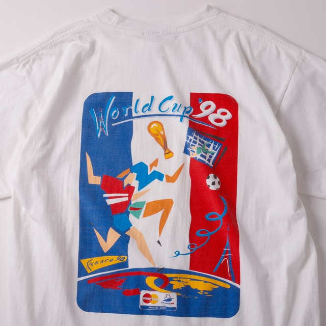 【極美品】"98 FRANCE WORLD CUP" Master Card  OFFICIAL SPONSOR Vintage T-shirts  mint condition ／98年代 フランス ワールドカップ マスターカード 公式 ヴィンテージ Tシャツ サイズL ホワイト コットン100%