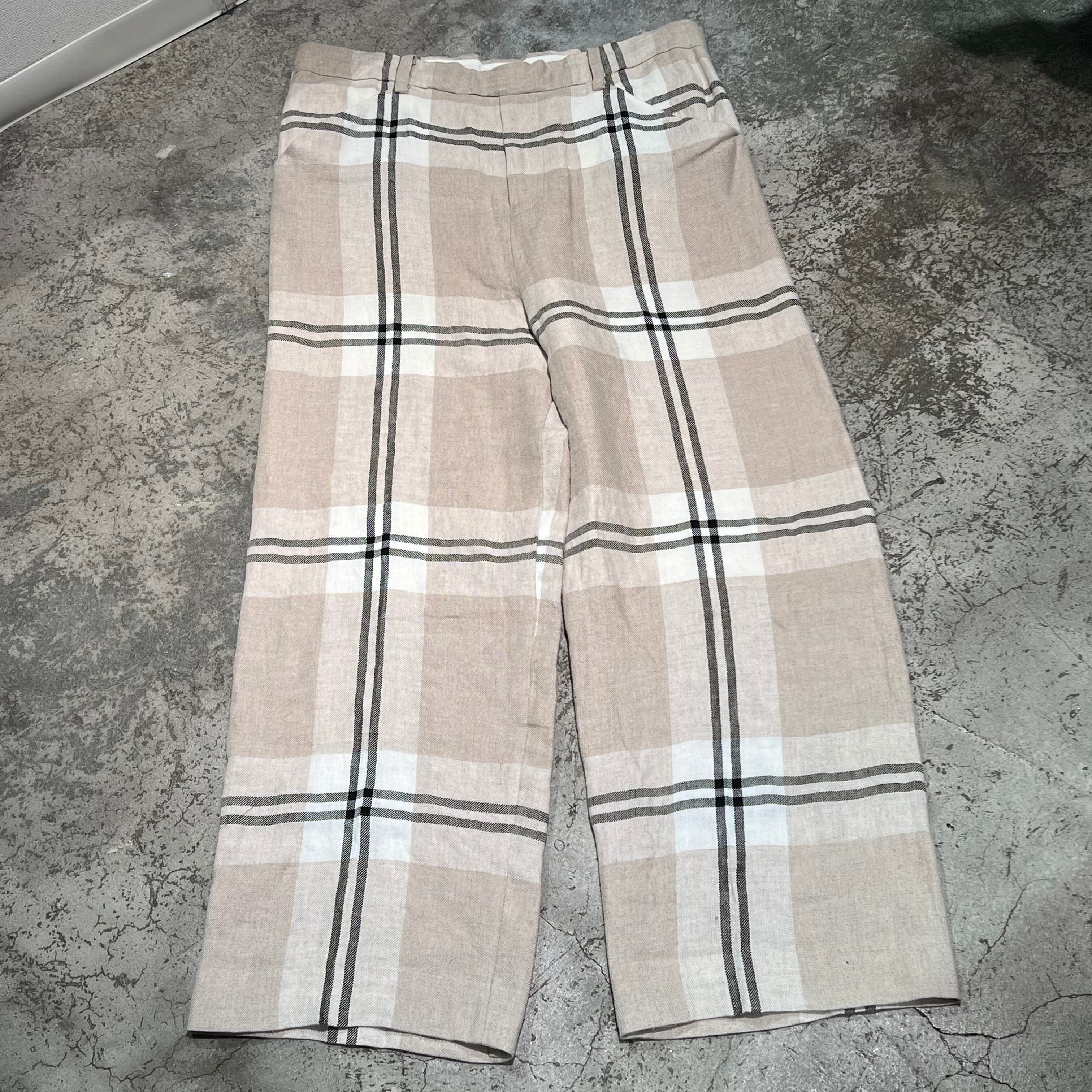 SUNSEA　サンシー　LINEN CHECK WIDE PANTS リネンパンツ SIZE2.21S48　【表参道t04】 |  ブランド古着Brooch powered by BASE