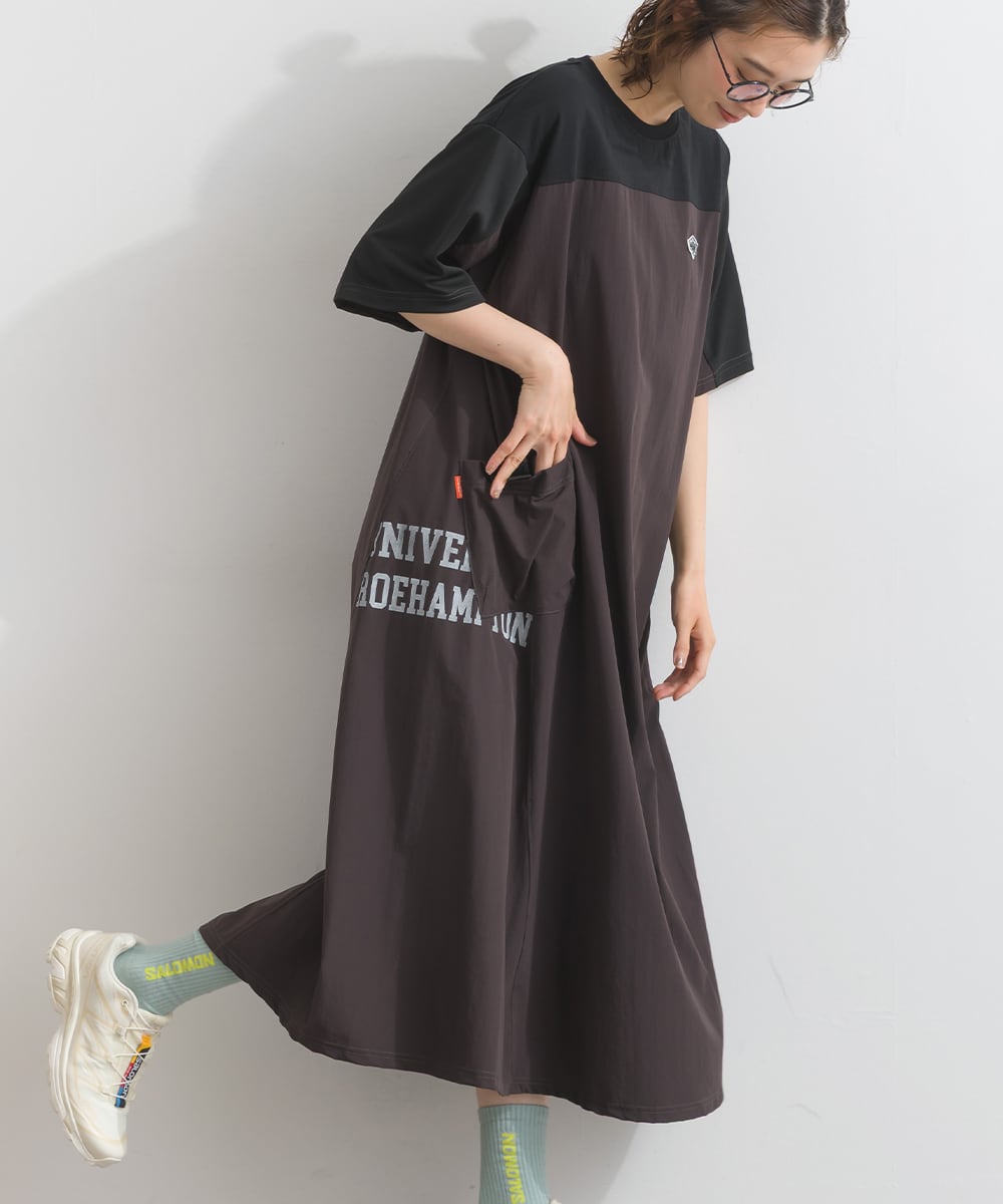 K262055 メッシュ切替ストレッチナイロンワンピース / Mesh Panel
