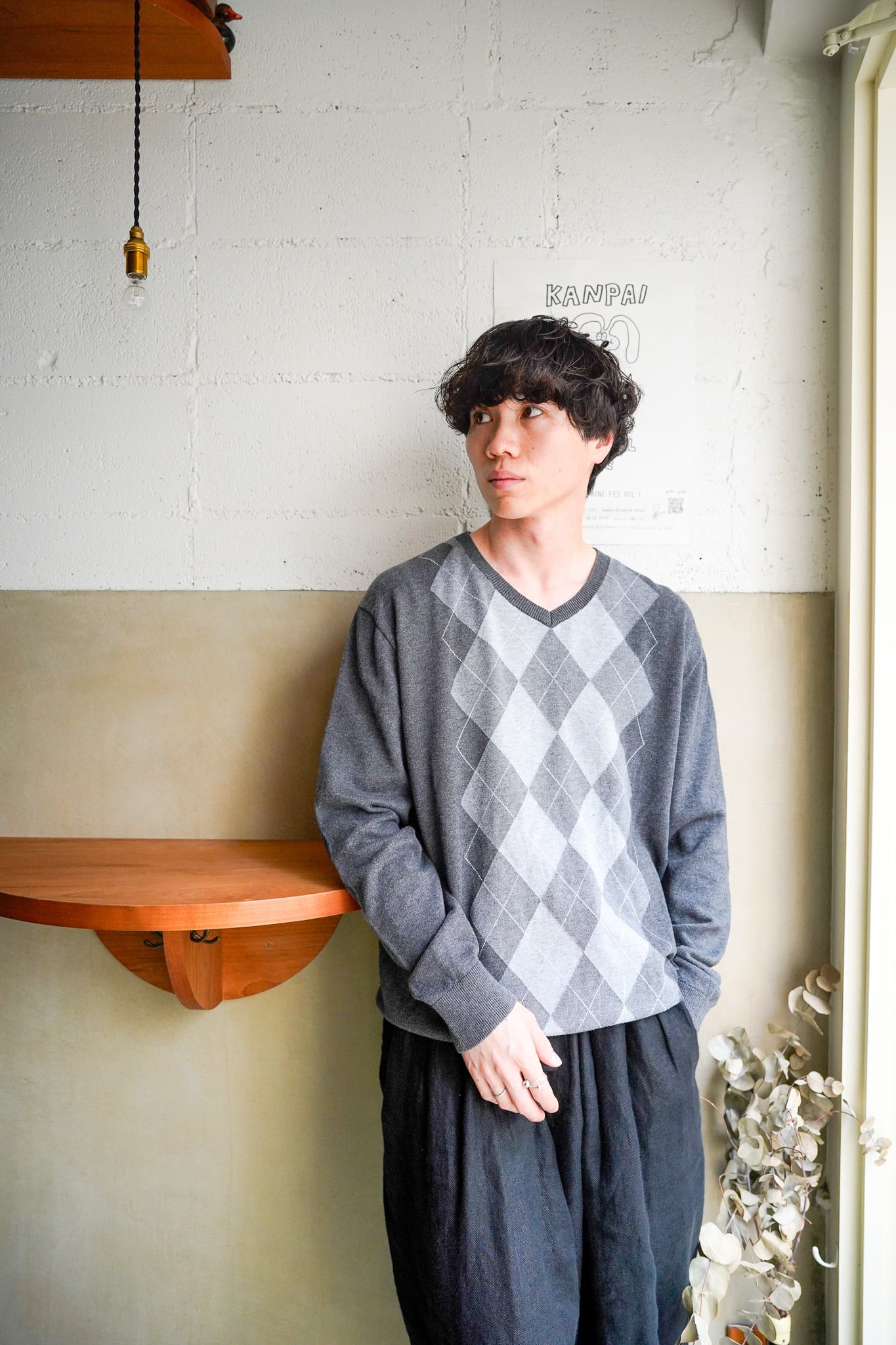 【2000s】"Claiborne" Cotton 100% Argyle Pattern Knit Sweater / 6-322