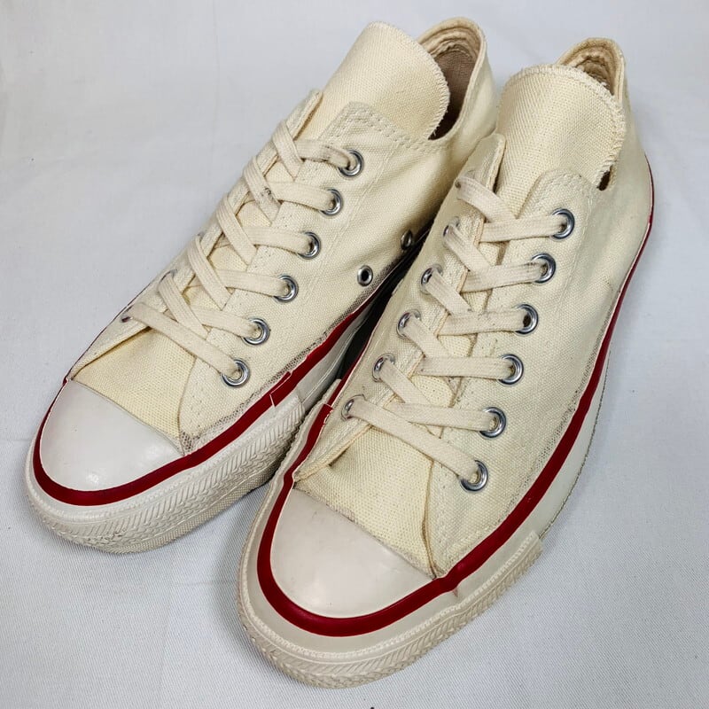 80's CONVERSE コンバース ALL STAR LOW オールスターロー キャンバススニーカー 生成り オフホワイト サイドステッチ 当て布 青文字青枠 グッドコンディション US7 25.5cm USA製 希少 ヴィンテージ BA-1470 RM1839H