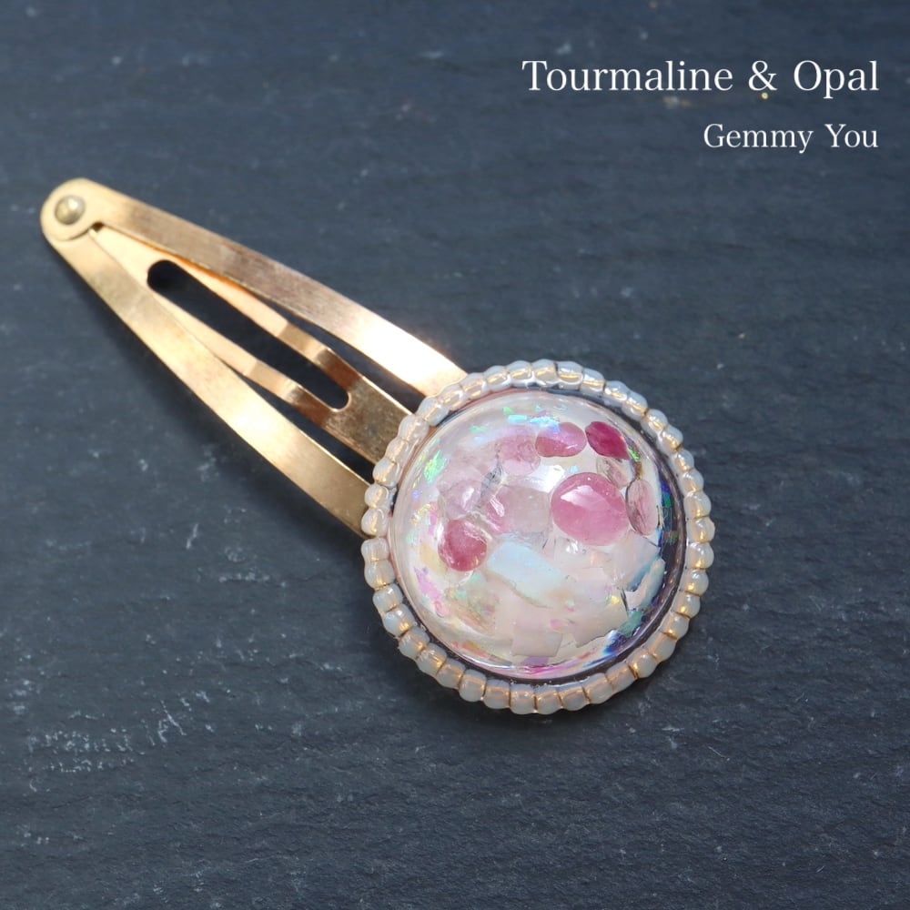 ローズクォーツ + アクアマリン ヘアピン【石のきもち】ホログラム