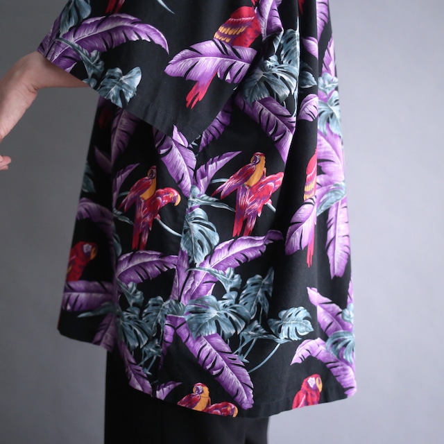 violet botanical art pattern loose h/s shirt