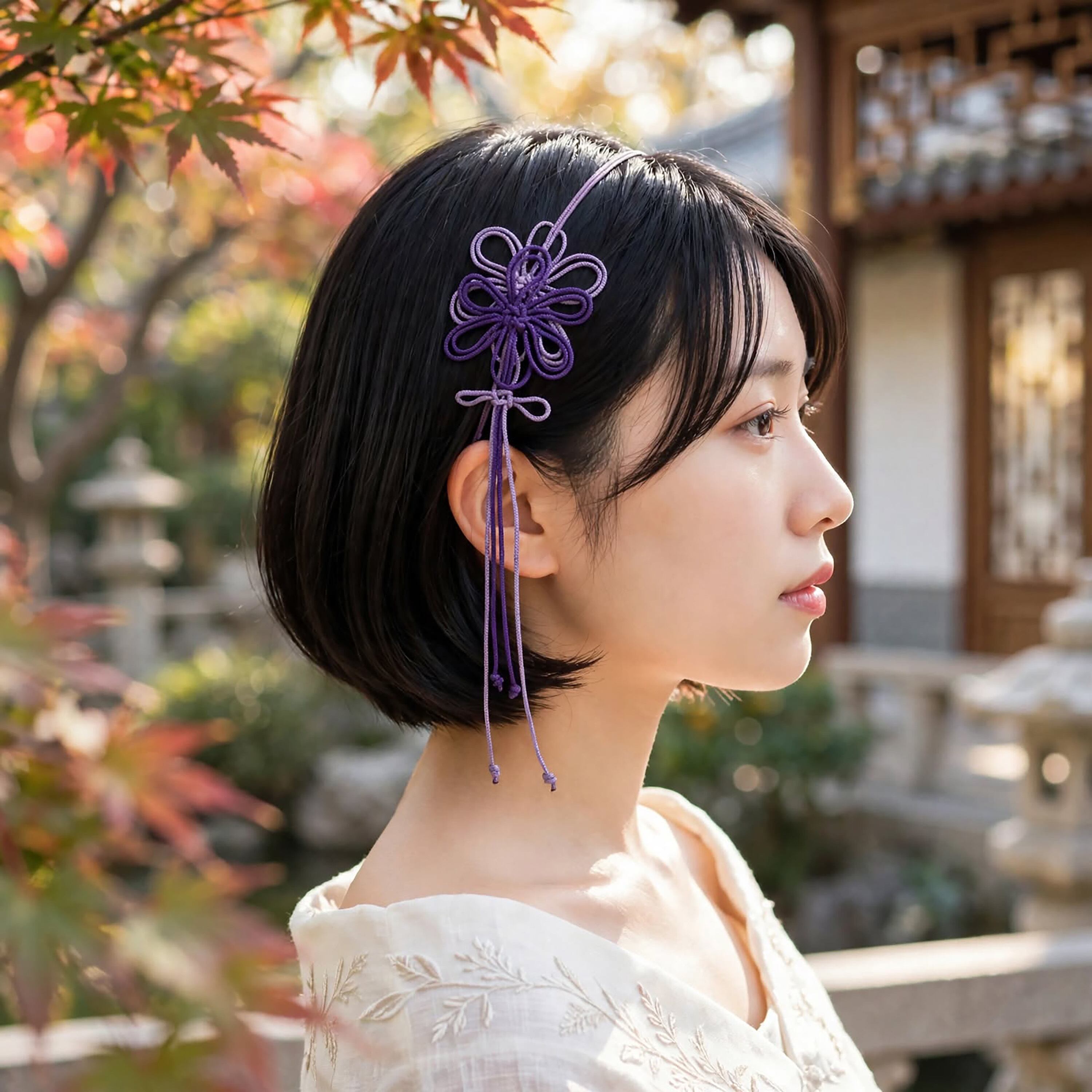 飾り結びカチューム「香ニミチル雅」(淡紫×濃紫)【軽量・簡単】浴衣や着物、日常使いにも。