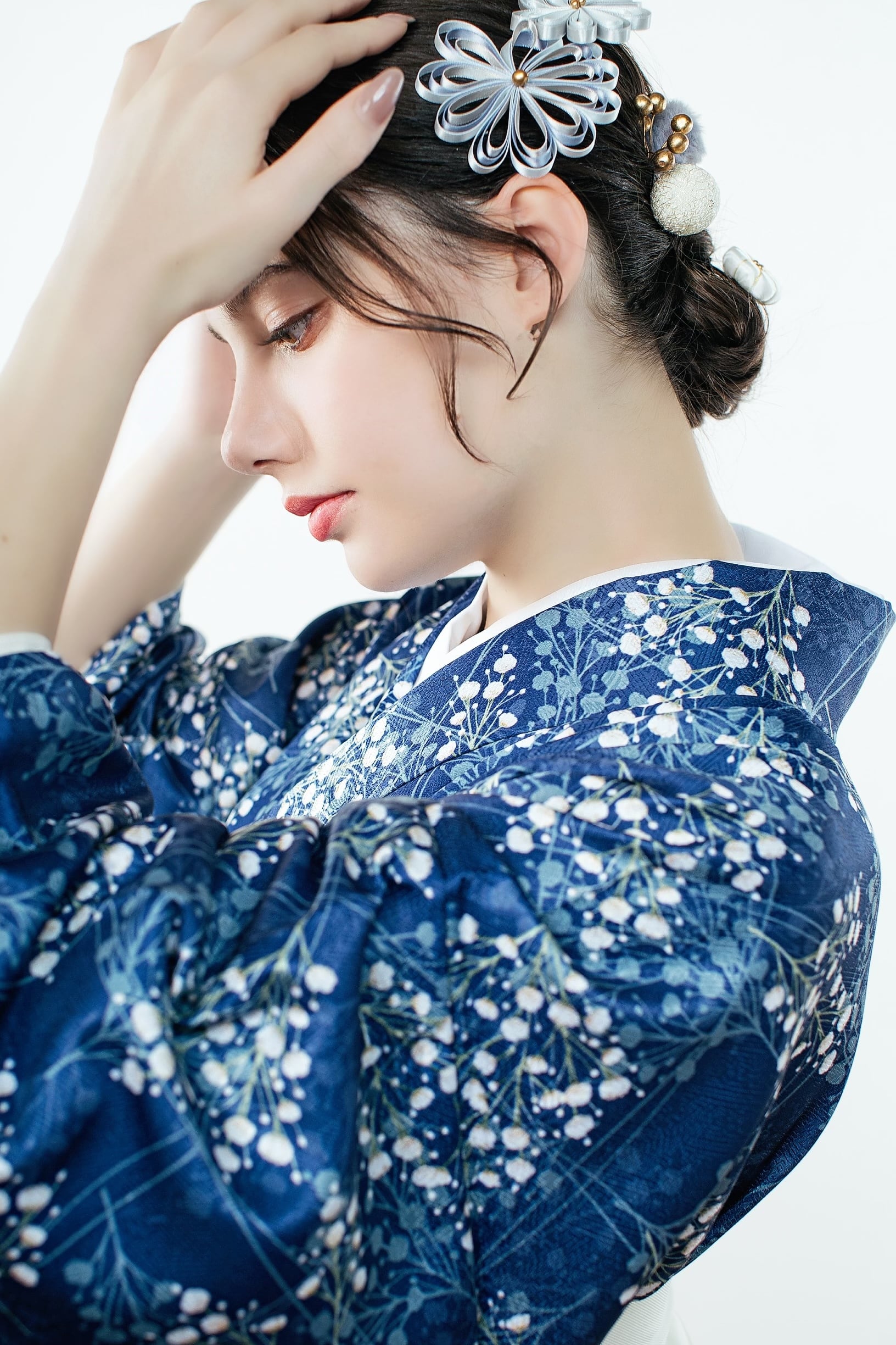 Kimono Sienne 卒業式袴3点セット 袴 二尺袖着物 青 ブルー 紺 Kimono Sienne 卒業式袴3点セット 袴 二尺袖着物 青 ブルー 紺
