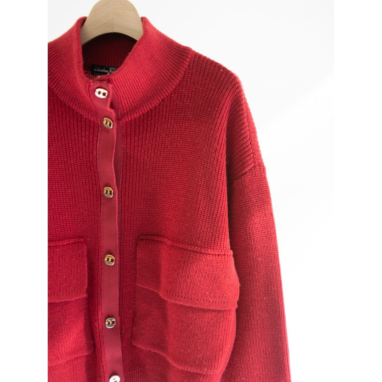 【Salvatore Ferragamo】Made in Italy 100% Wool Oversized Knit Jacket（サルヴァトーレ フェラガモ イタリア製 オーバーサイズ ウールニットジャケット ）