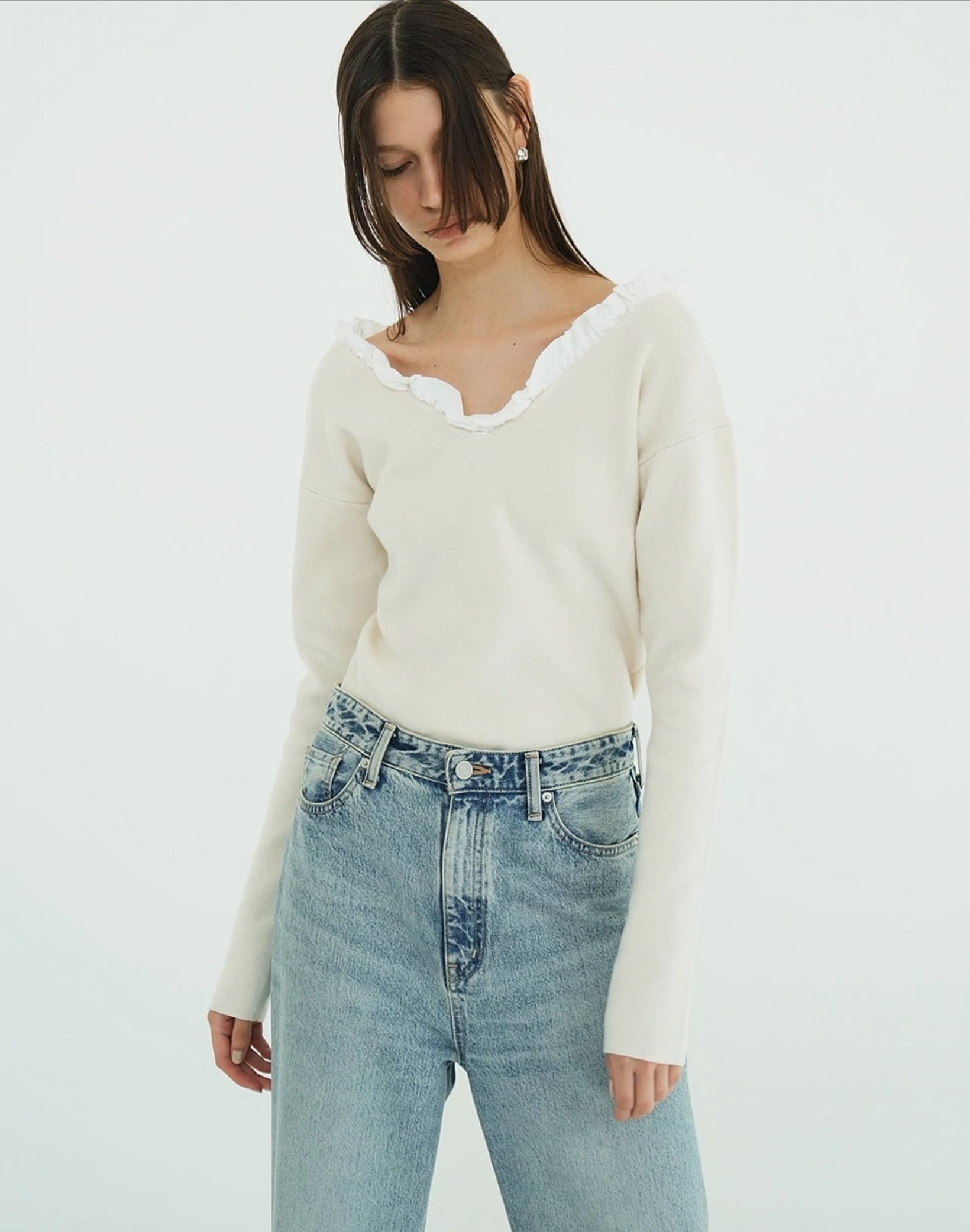CLANE FRILL V NECK KNIT TOPS | FLICKA ASHIYA