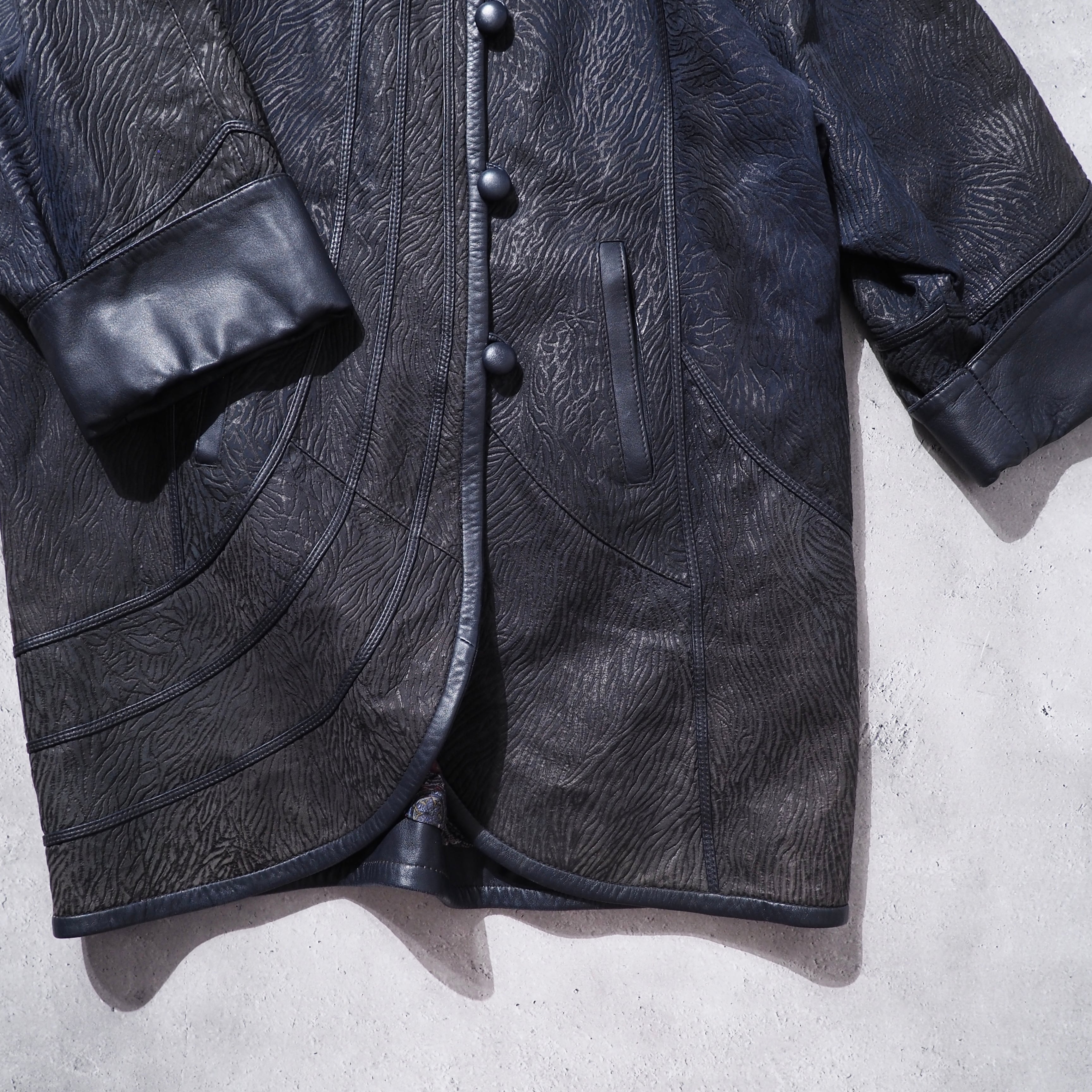 ” Adarcrea ” deformation mao collar silhouette vintage leather jacket