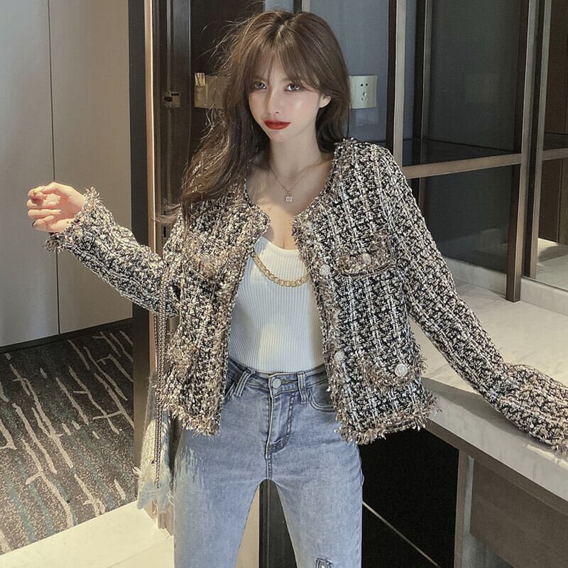 ショートツィードジャケット レディースサマースタンダードブラウス レトロ 夏物 ガールズファッション81336983124