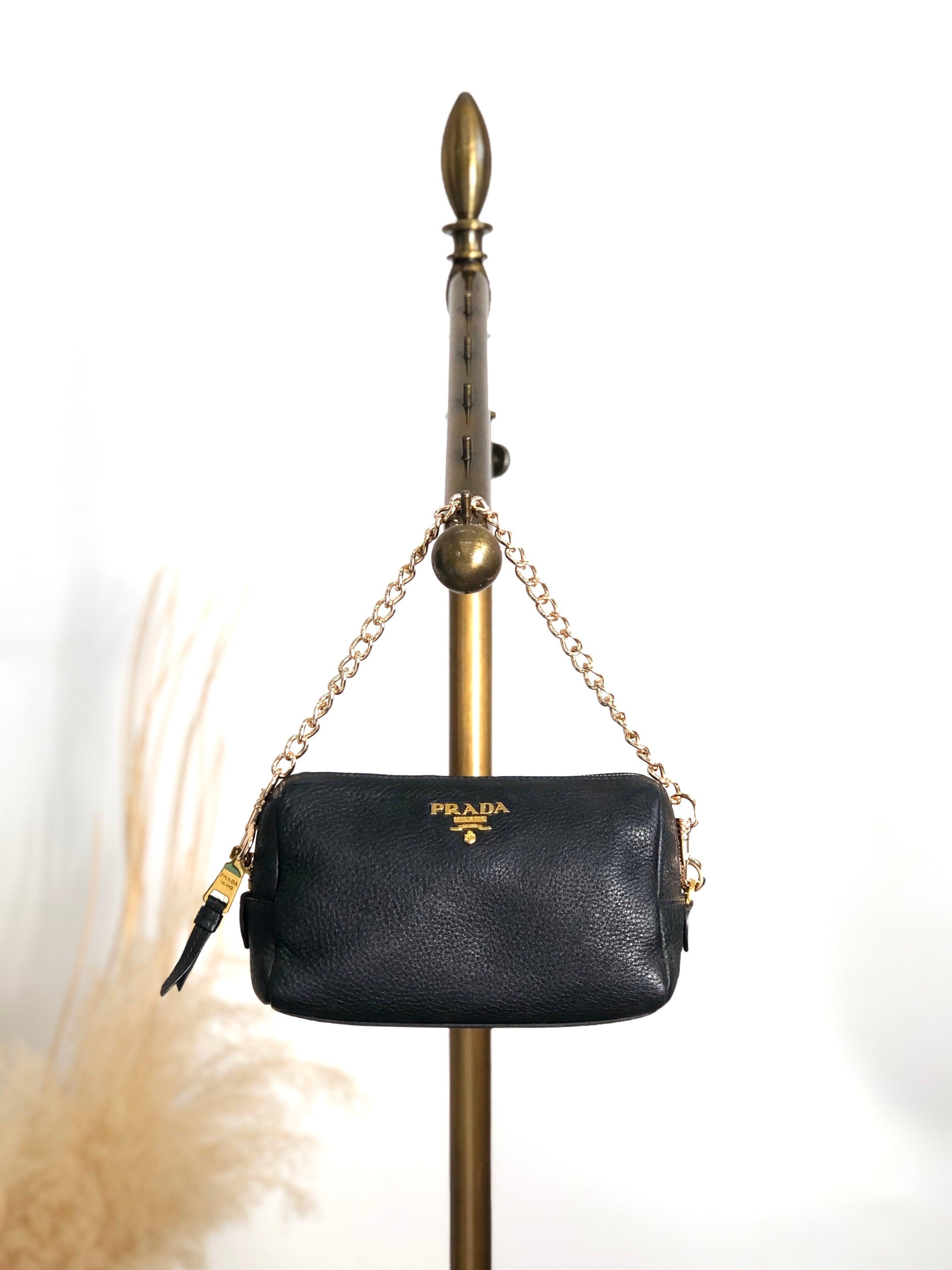 PRADA プラダ ショルダーバッグ ブラック ロゴ レザー チェーンショルダー vintage ヴィンテージ オールド ckmyc2