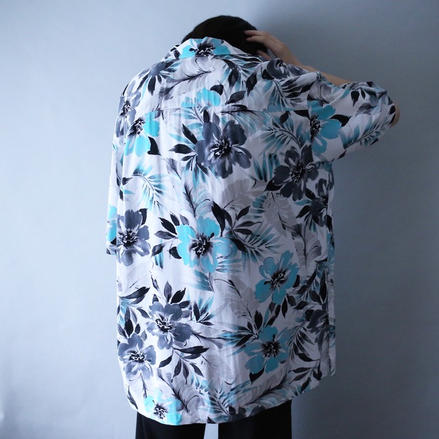 "水墨" good coloring flower pattern  white h/s shirt