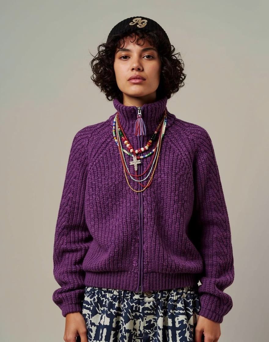 ラスト1点 | Fringed Knit Wool Jacket/フリンジニットウール